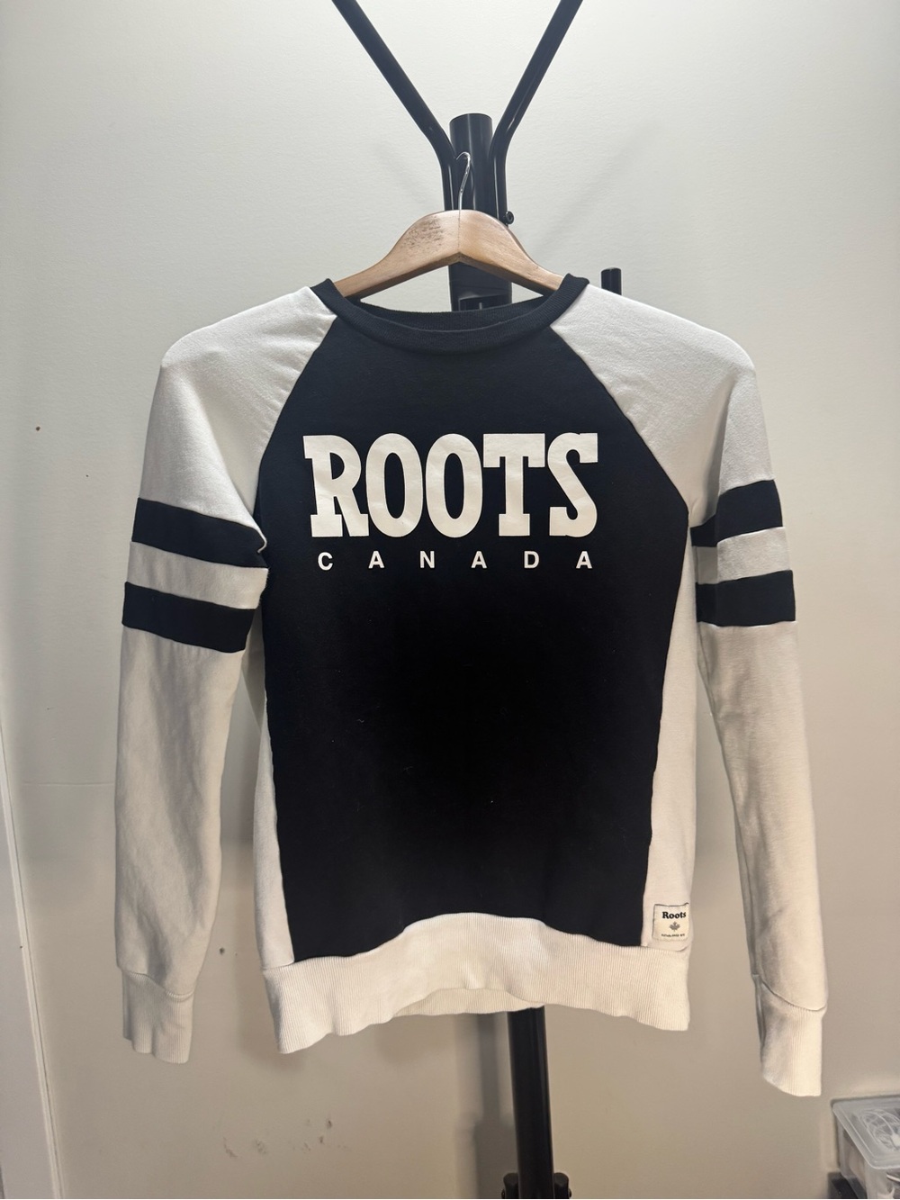 Roots Two-Tone Black and White Crew Sweatshirt